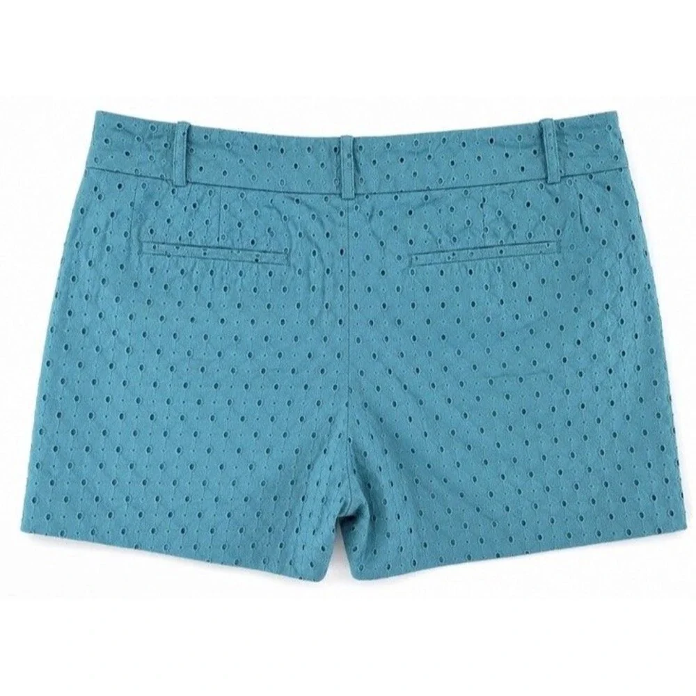 LOFT Riviera Shorts Women’s 12 Teal Eyelet Embroidery Cotton Lined Summer Chic